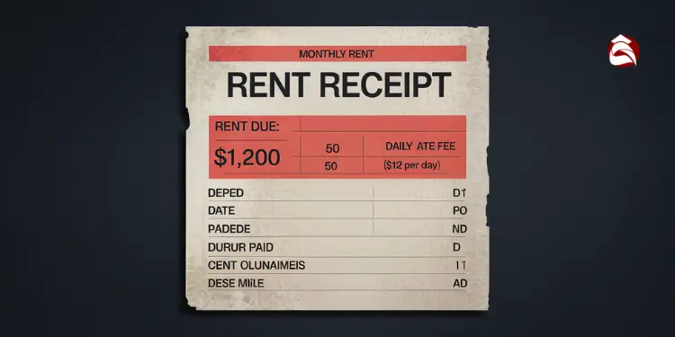 Rent receipt with rent due, daily fee, and payment details