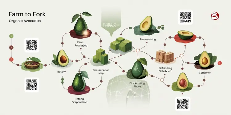 Infographic showing avocado supply chain tracked by blockchain
