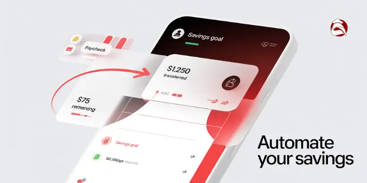Mobile savings app interface showing automated paycheck transfer