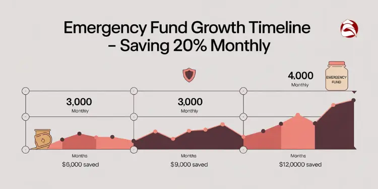 Line chart showing emergency fund growth over time at 20% savings