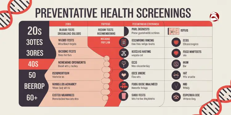 Chart showing recommended preventative health screenings by age group