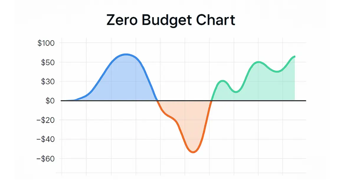 Budget chart with red, yellow, and green color-coded categories showing spending habits and financial health.