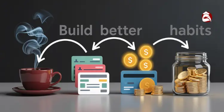 Visual path from coffee to savings jar illustrating financial habit stacking