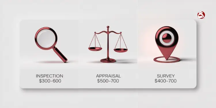 Icons for home inspection, appraisal, and property survey with cost estimates