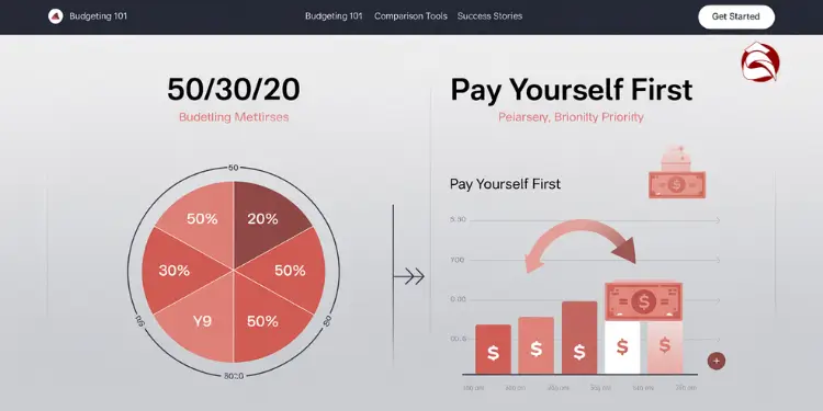 Side-by-side display of 50/30/20 rule and pay-yourself-first method