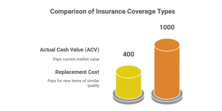 Infographic illustrating an ACV payout and a replacement cost payout for a laptop.