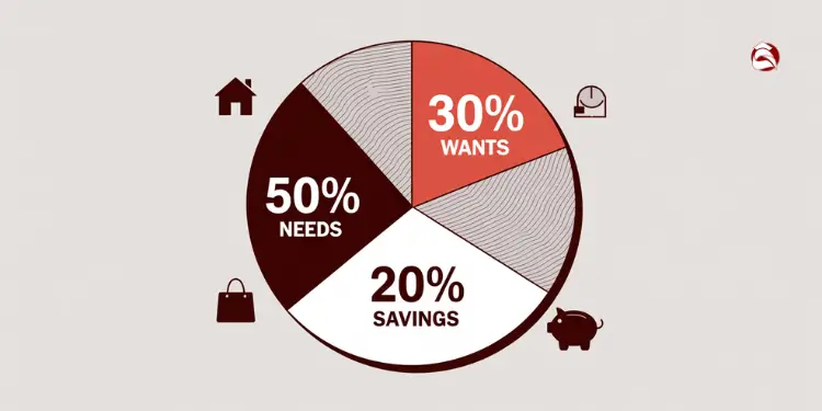 Pie chart showing 50/30/20 rule for budgeting