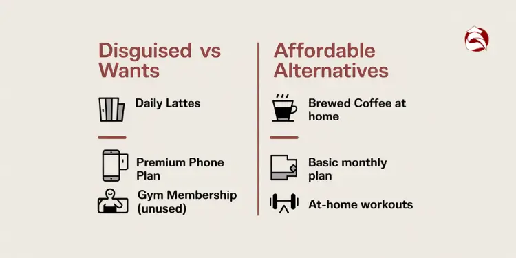 Side-by-side list of disguised wants and affordable alternatives