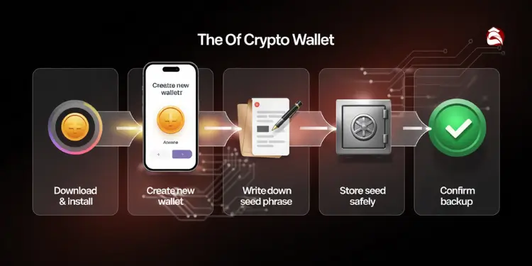 Crypto wallet setup with backup confirmation steps