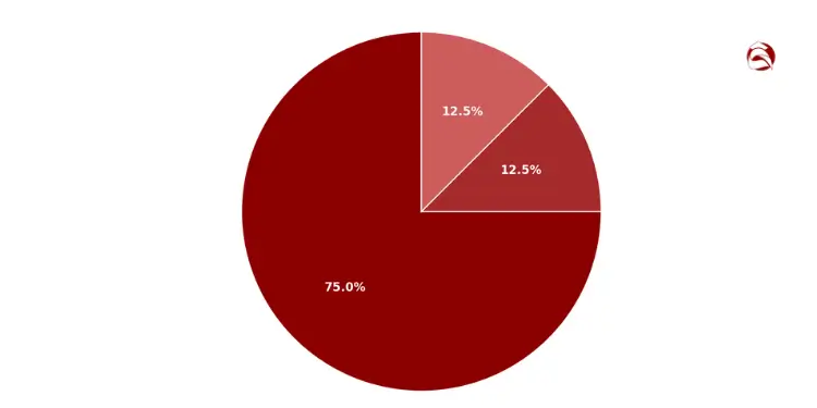 Pie chart showing 75% spent on core expenses and 25% on two equal other categories