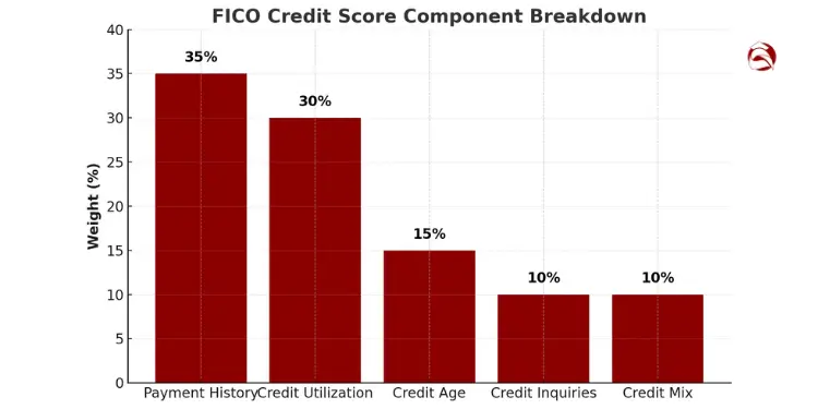 Bar graph of FICO credit score component weights