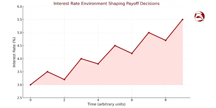 Line graph showing rising interest rate trend over time
