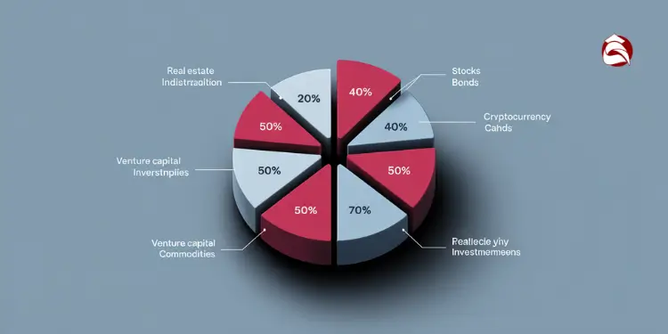 Pie chart showing portfolio mix including real estate, crypto, stocks