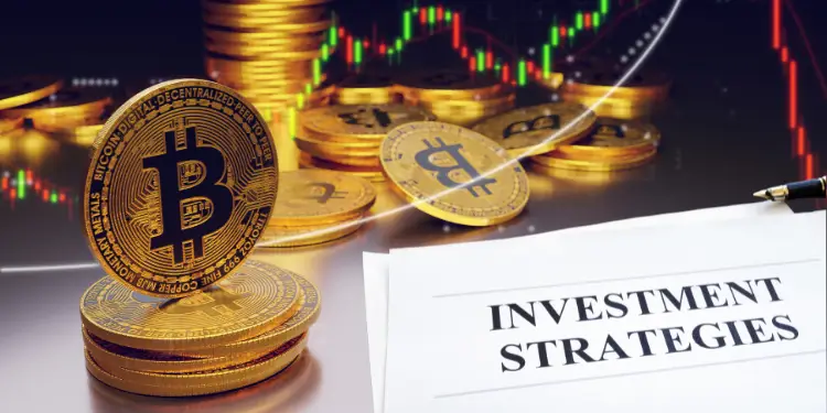 Graphic banner titled “INVESTMENT STRATEGIES” for crypto markets.