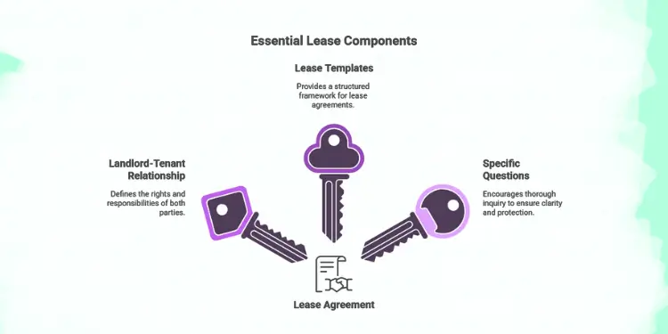 Three keys labeled Lease Templates, Landlord-Tenant, and Specific Questions around a lease