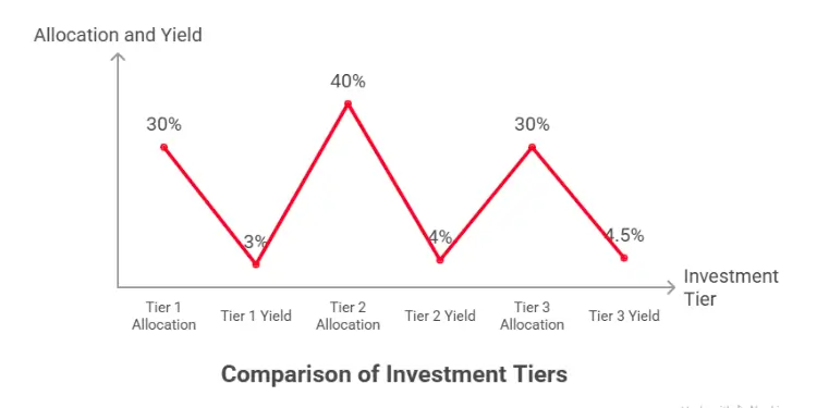 Line graph comparing investment tier allocations and corresponding yield percentages