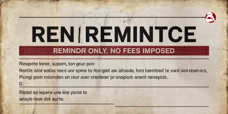 Rent reminder notice paper with no fees message
