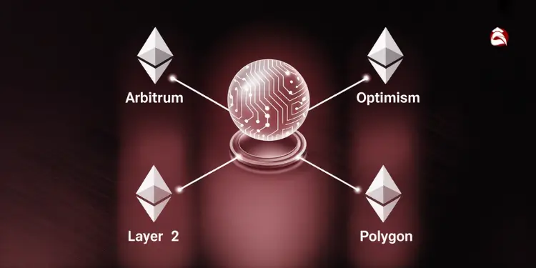 Ethereum symbols around a central node labeled Arbitrum, Optimism, Polygon, Layer 2