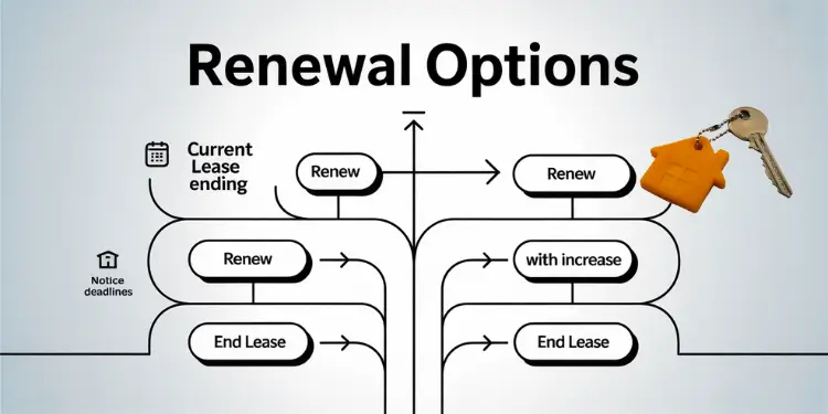 Flow diagram presenting lease renewal pathways including renew, increase, and end options.