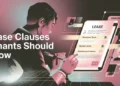 Graphic of a person viewing highlighted lease clauses on a digital tablet screen