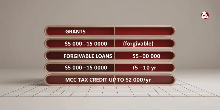 Chart listing grants, loans, and tax credit options with dollar ranges