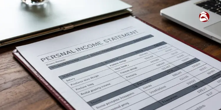 Personal income statement listing salary, freelance, and rental income