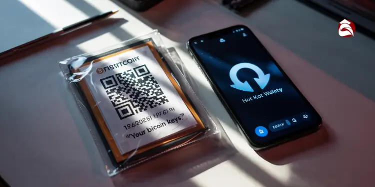 Crypto key card in plastic with phone wallet app on table