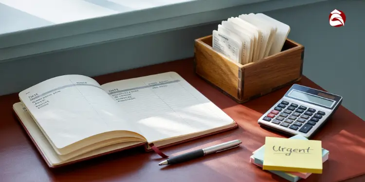 Open notebook, receipts, and calculator on a desk for budgeting