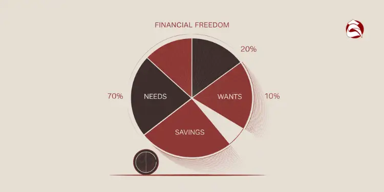 Pie chart showing financial freedom with needs, wants, and savings