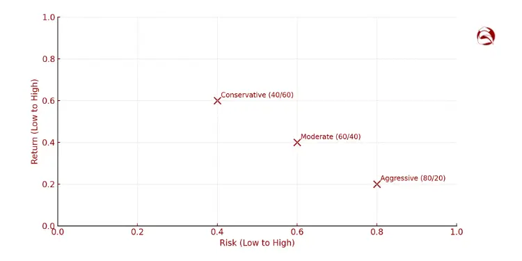 Risk-return chart comparing conservative, moderate, and aggressive portfolios