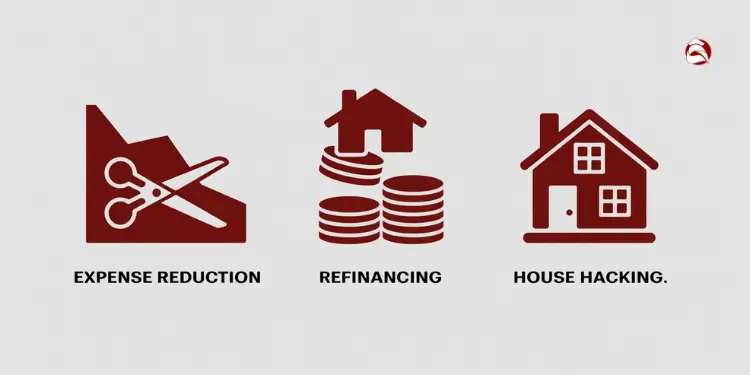 Icons for expense cut, refinancing, house hacking savings