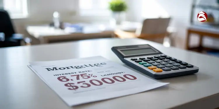 Mortgage paper with 6.75% interest and $50000 loan amount beside calculator
