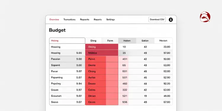 Budget spreadsheet with red gradient highlighting different spending areas