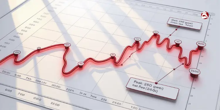 3D chart tracking Ethereum gas fee spikes and time intervals