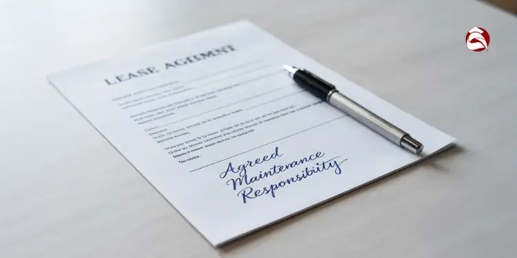 Lease agreement document with pen and maintenance responsibility text