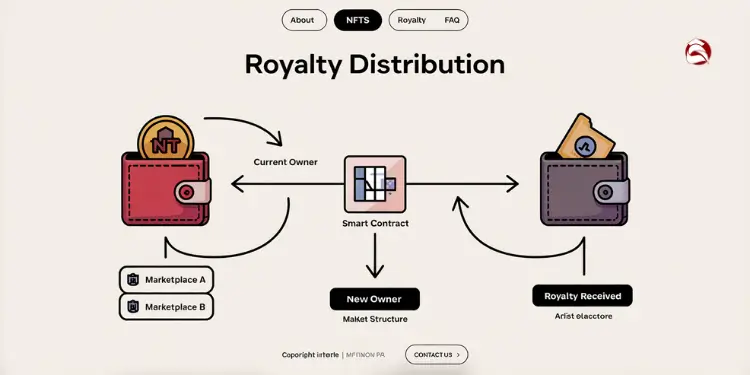 NFT royalty distribution flow using smart contracts