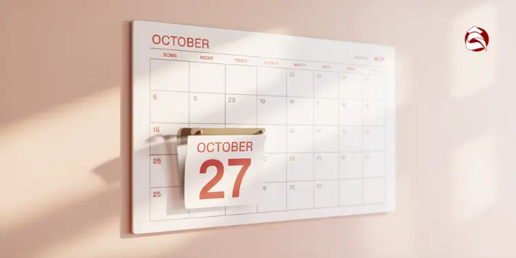 Wall calendar focused on October 27 with date page lifted