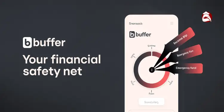Financial safety net app with dial showing income dip and buffer allocation