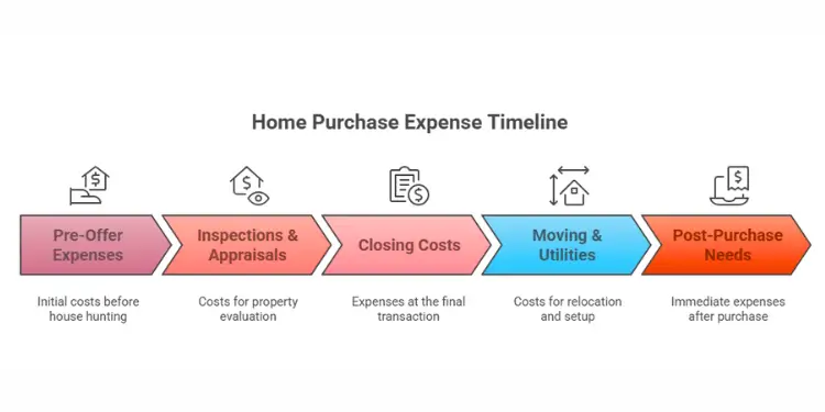 Home purchase expense timeline with stages from pre-offer to post-purchase needs
