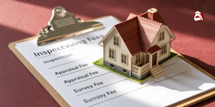 Model house on clipboard with list of inspection and appraisal fees