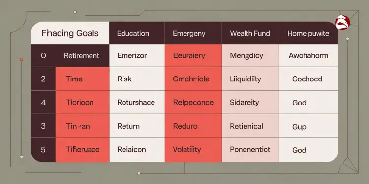 Table shows financing goals with categories like education and emergency fund