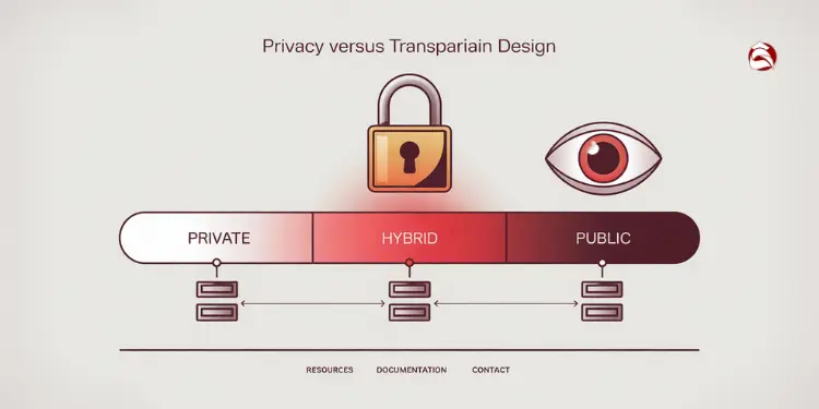 Privacy to public blockchain design spectrum with padlock and eye