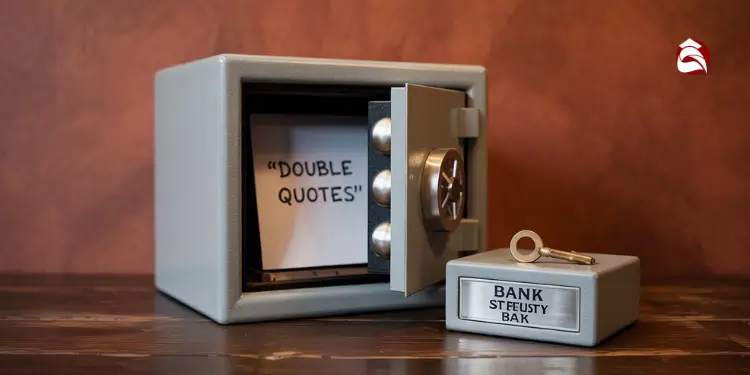Open safe containing paper labeled double quotes with small key box beside