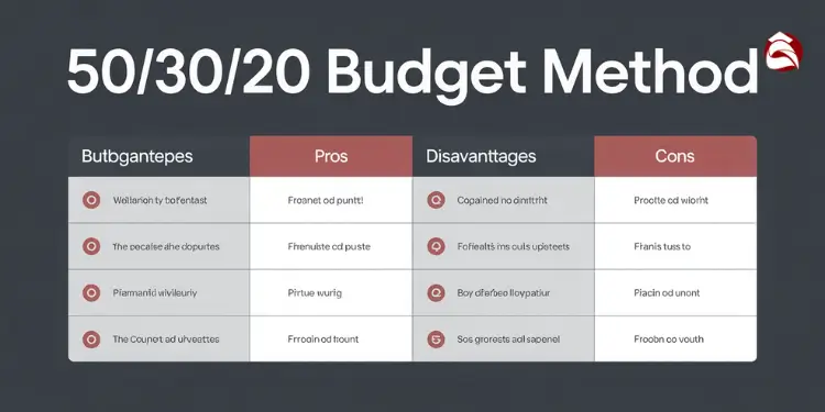 Table comparing 50/30/20 budgeting pros, cons, and disadvantages