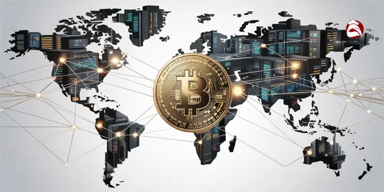 Private blockchain illustration with shield, padlock, and nodes