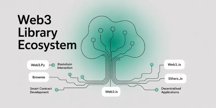 Tree-style graphic linking Web3.py, Brownie (Python) and Web3.js, ethers.js (JavaScript).