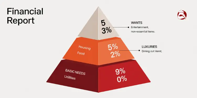 Financial pyramid ranking needs, luxuries, and wants by spending priority