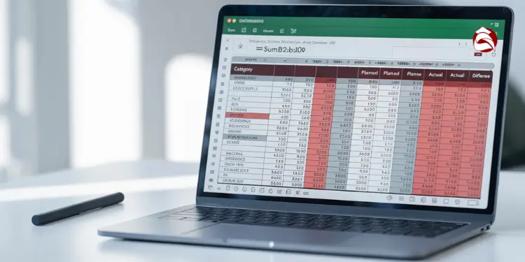 Laptop screen displaying color-coded budgeting spreadsheet