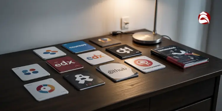 Collection of educational platforms on a desk