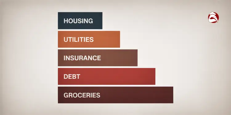 Stacked bars labeled housing, utilities, insurance, debt, groceries